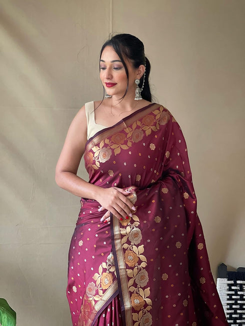 Vasthrlay Kanjivaram Banarasi Jacquard Unstitched Saree