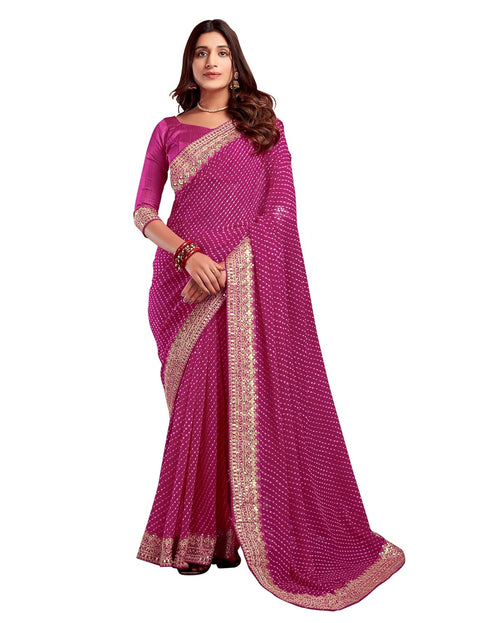 Vasthrlay Georgette Embroidery Unstitched Pink Saree