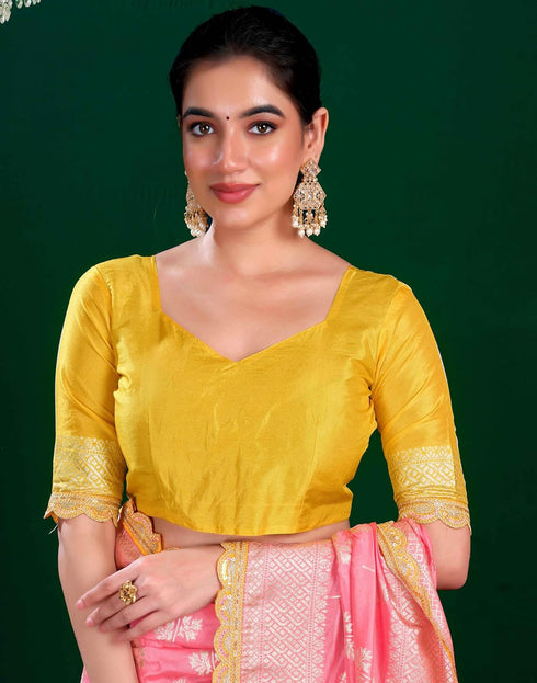 Vasthrlay Banarasi Jacquard Unstitched Pink Saree