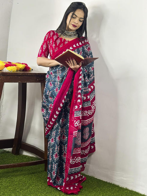 Vasthrlay Printed Unstitched Blue Smc Ethnic Wear