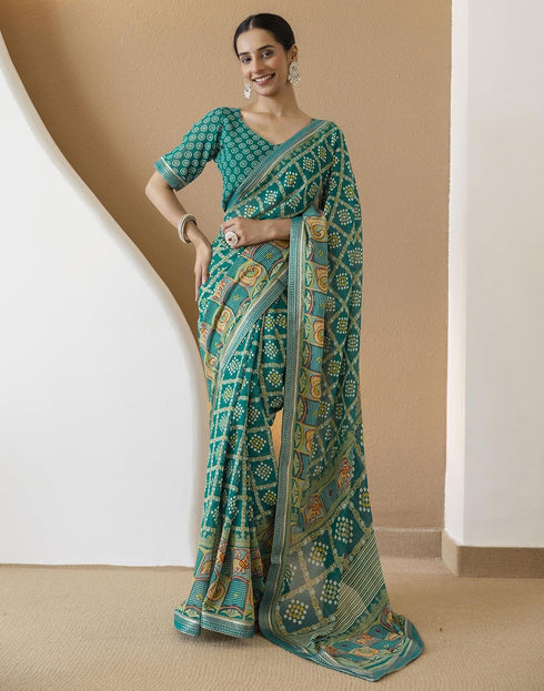 Vasthrlay Georgette Bandhani Unstitched Purple Saree