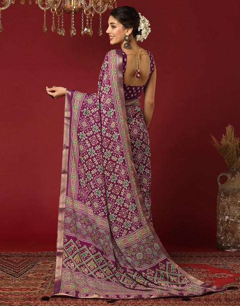 Vasthrlay Georgette Bandhani Unstitched Dark Green Saree