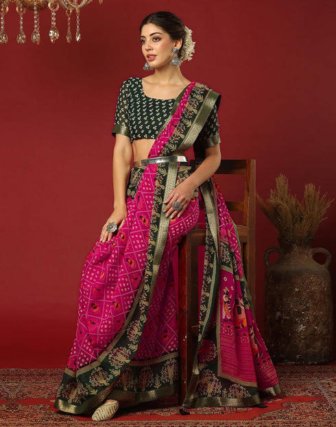 Vasthrlay Georgette Bandhani Unstitched Wine Saree