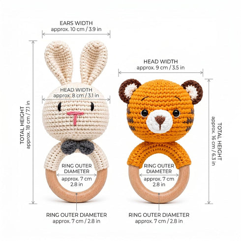 Handmade Crochet Baby Rattles Combo (Rabbit & Tiger)