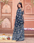 Vasthrlay Womens Printed Unstitched Navy Blue Saree