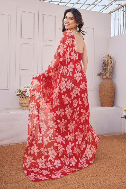Vasthrlay Fashion Chiffon Printed Red Ethnic Wear
