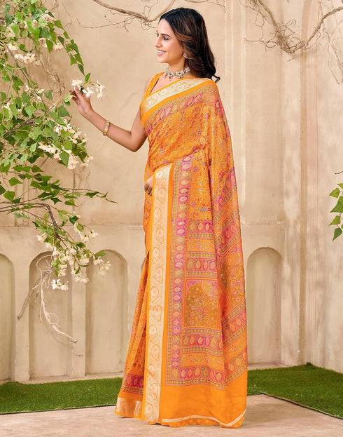 Vasthrlay Georgette Printed Unstitched Red Saree