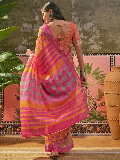 Vasthrlay Weaving Printed Beige Saree