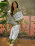 Vasthrlay Womens Printed Off-White And Parrot Green Saree With Unstitched Blouse Piece