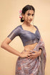 Vasthrlay Mauve Abstract Print Polyester Saree With Antique Zari Border And Unstitched Blouse Piece