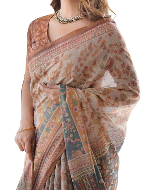 Vasthrlay Grey Green Traditional Multicolor Saree