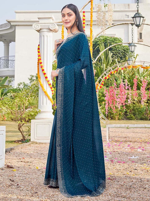 Vasthrlay Georgette Embroidery Dark Saree