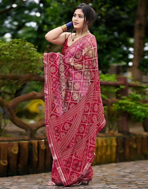 Vasthrlay Georgette Bandhani Unstitched Maroon Saree