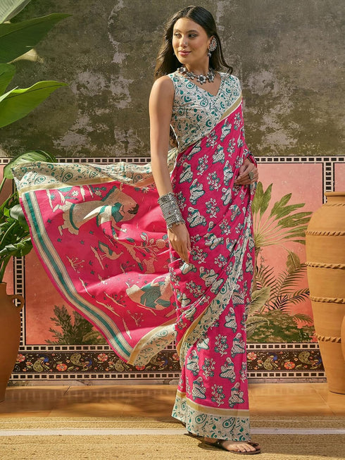 Vasthrlay Printed Yellow Saree