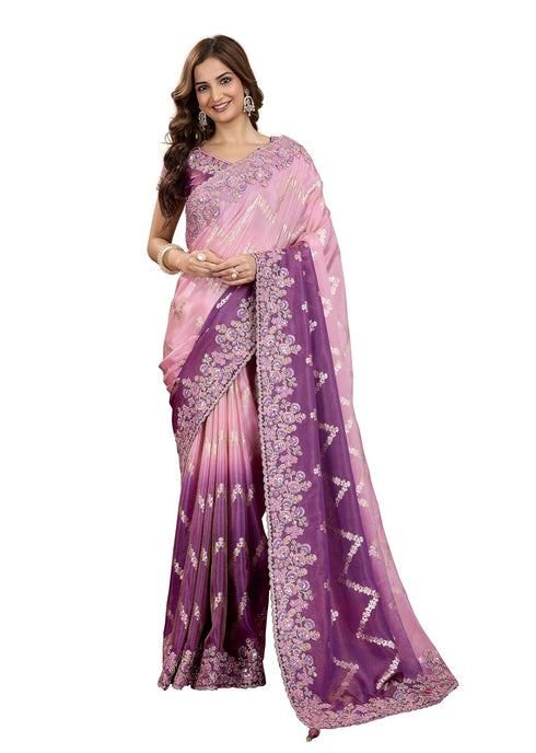 Vasthrlay Jacquard Embroidery Unstitched Purple Ethnic Wear