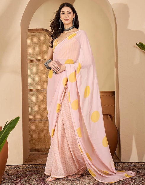 Vasthrlay Georgette Printed Unstitched Pink Saree