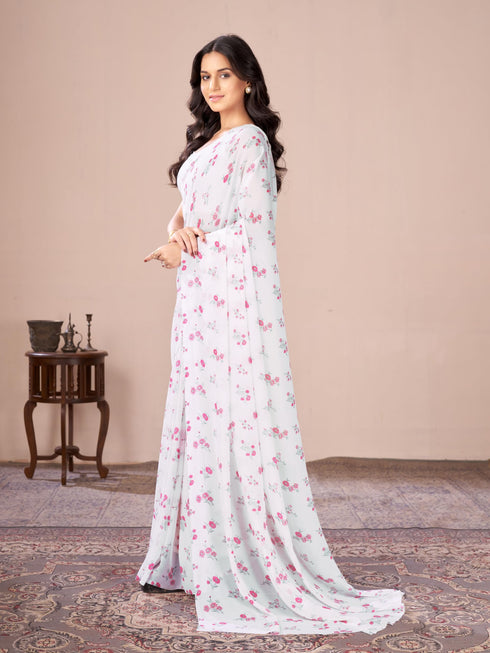 Vasthrlay Blue Georgette Printed Saree