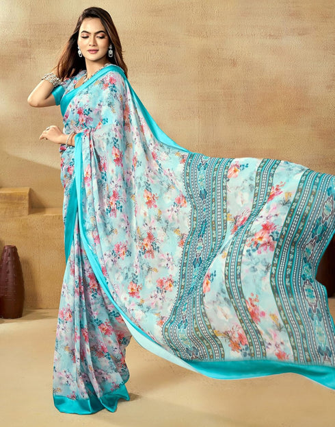 Vasthrlay Georgette Printed Unstitched Multicolor Saree