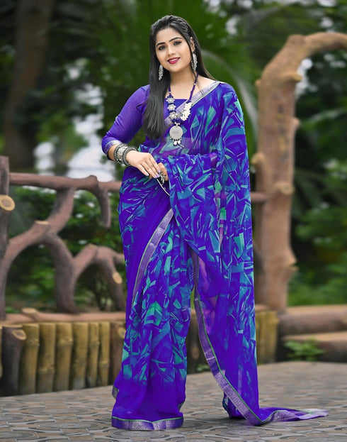Vasthrlay Chiffon Printed Unstitched Pink Saree