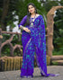 Vasthrlay Chiffon Printed Blue Saree With Unstitched Blouse Piece