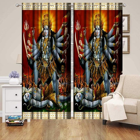 Eyelet Polyester Light Filtering God Printed Long Crush Curtains 7Ft | 2Pcs