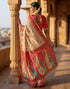 Vasthrlay Banglori Printed Beige | Multi Saree With Red Unstitched Blouse Piece
