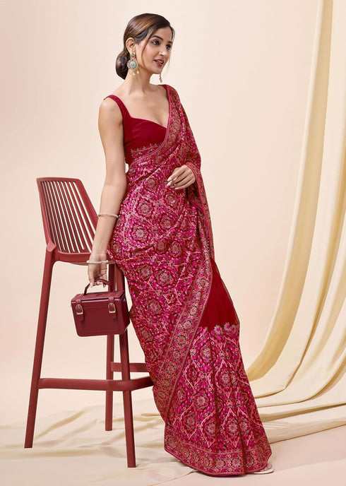 Vasthrlay Vichitra Embroidery Pink Ethnic Wear
