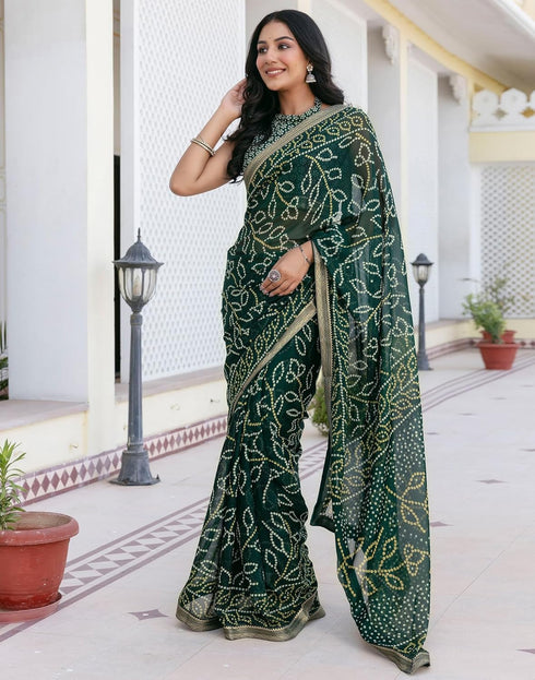 Vasthrlay Georgette Bandhani Unstitched Red Saree