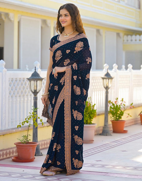 Vasthrlay Georgette Embroidery Unstitched Maroon Saree