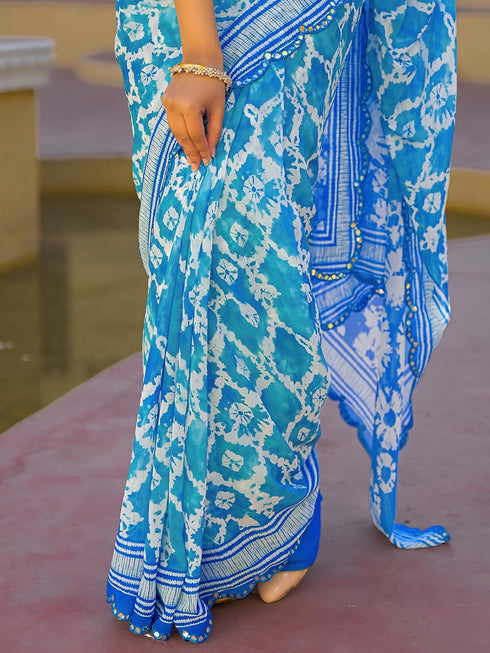 Vasthrlay Georgette Printed Navy Navy Blue Saree