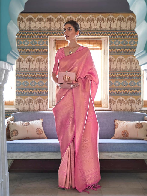 Vasthrlay Jaquard Traditional Unstitch Pink Ethnic Wear