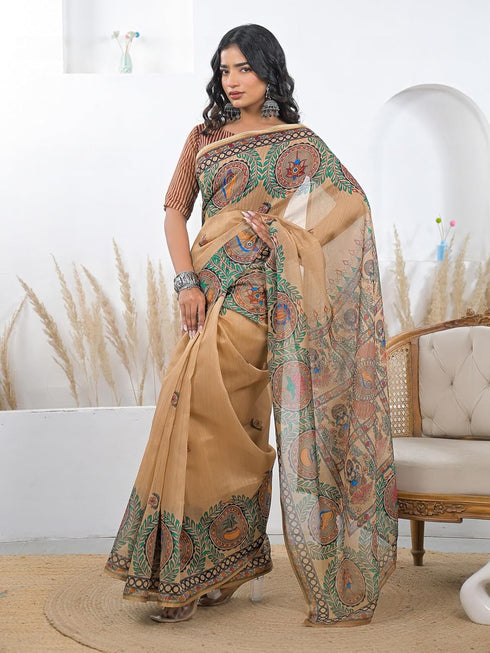 Vasthrlay Bandhani Embroidery Unstitched White Saree