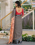 Vasthrlay Womens Printed Black Saree With Unstitched Blouse Piece