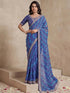 Vasthrlay Georgette Embroidery Blue Saree With Unstitched Blouse Piece