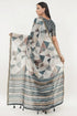 Vasthrlay Off White4 Rose Botanical Printed Linen Saree With Self Woven Border And Unstitched Blouse Piece