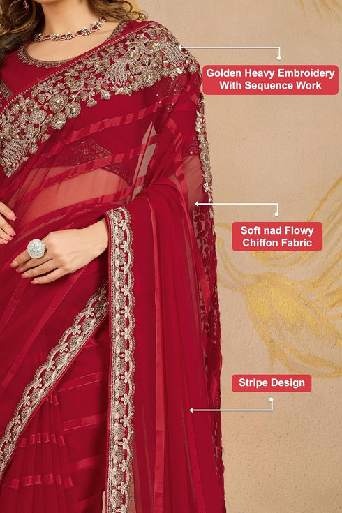 Vasthrlay Chiffon Embroidery Red Ethnic Wear