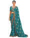Vasthrlay Bandhani Printed Georgette Sequence Lace Blue Saree With Unstitched Blouse Piece