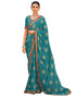 Vasthrlay Bandhani Printed Georgette Sequence Lace Blue Saree With Unstitched Blouse Piece