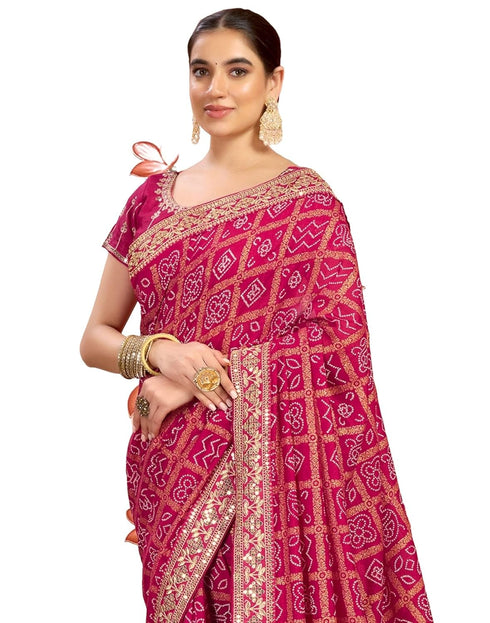 Vasthrlay Georgette Embroidery Unstitched Dark Green Saree