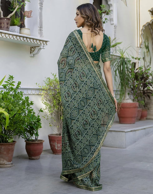 Vasthrlay Georgette Bandhani Unstitched Purple Saree