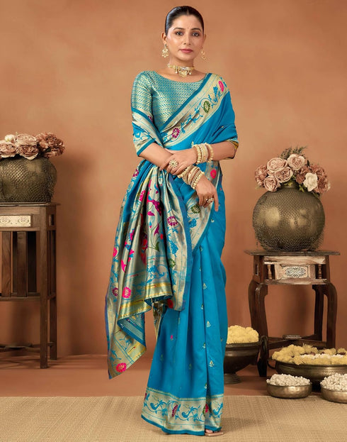 Vasthrlay Womens Paithani Unstitched Dark Green Saree