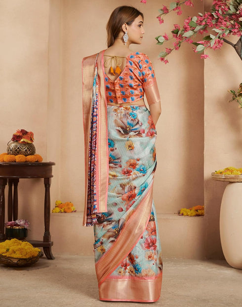 Vasthrlay Womens Printed Unstitched Beige Saree