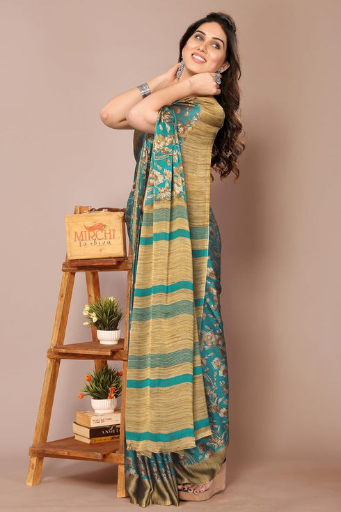 Vasthrlay Fashion Chiffon Printed Navy Ethnic Wear