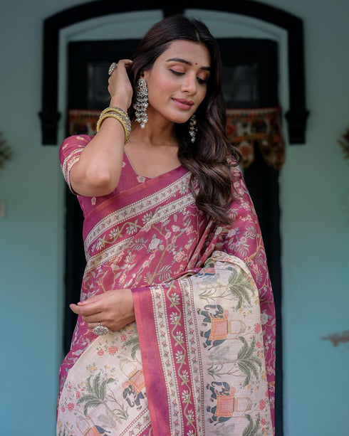 Vasthrlay Handloom Printed Tassels Saree
