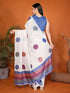 Vasthrlay White Floral Printed Design Linen Saree With Solid Unstitched Linen Blouse Piece