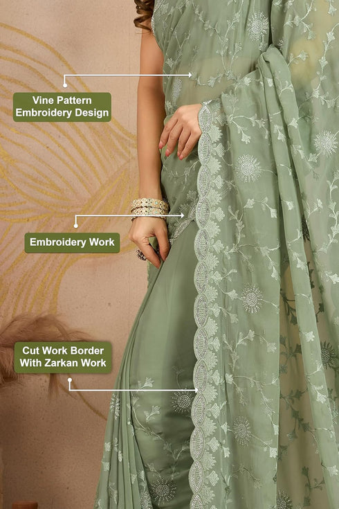 Vasthrlay Geogette Embroidery Unstitched Lightgreen Ethnic Wear