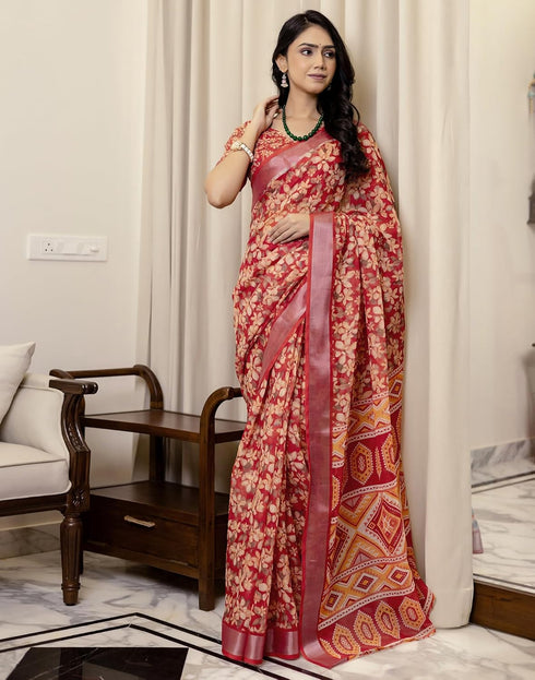 Vasthrlay Womens Printed Unstitched White Saree