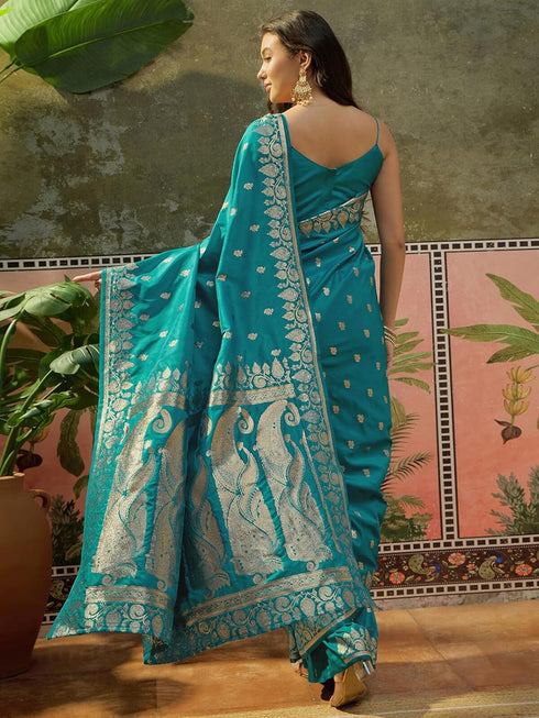 Vasthrlay Banarasi Jacquard Unstitched Navy Blue Saree