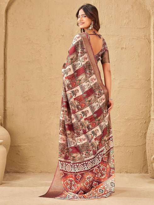 Vasthrlay Printed Jacquard Unstitched Dusty Pink Saree