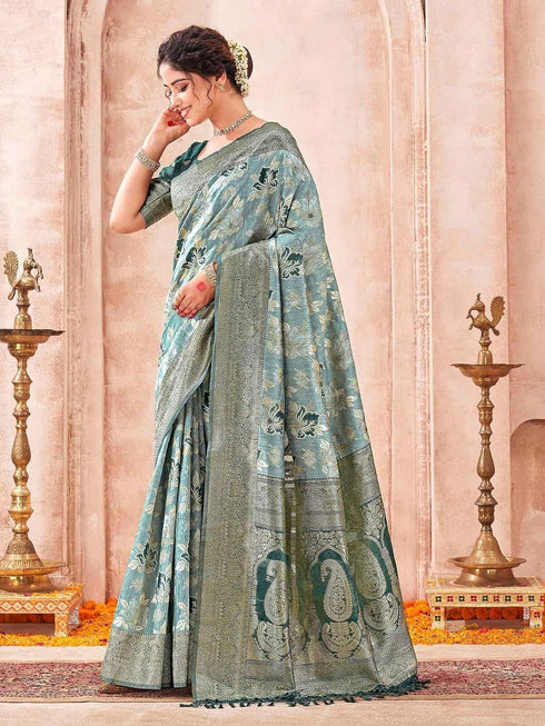 Vasthrlay Weaving Teal Saree